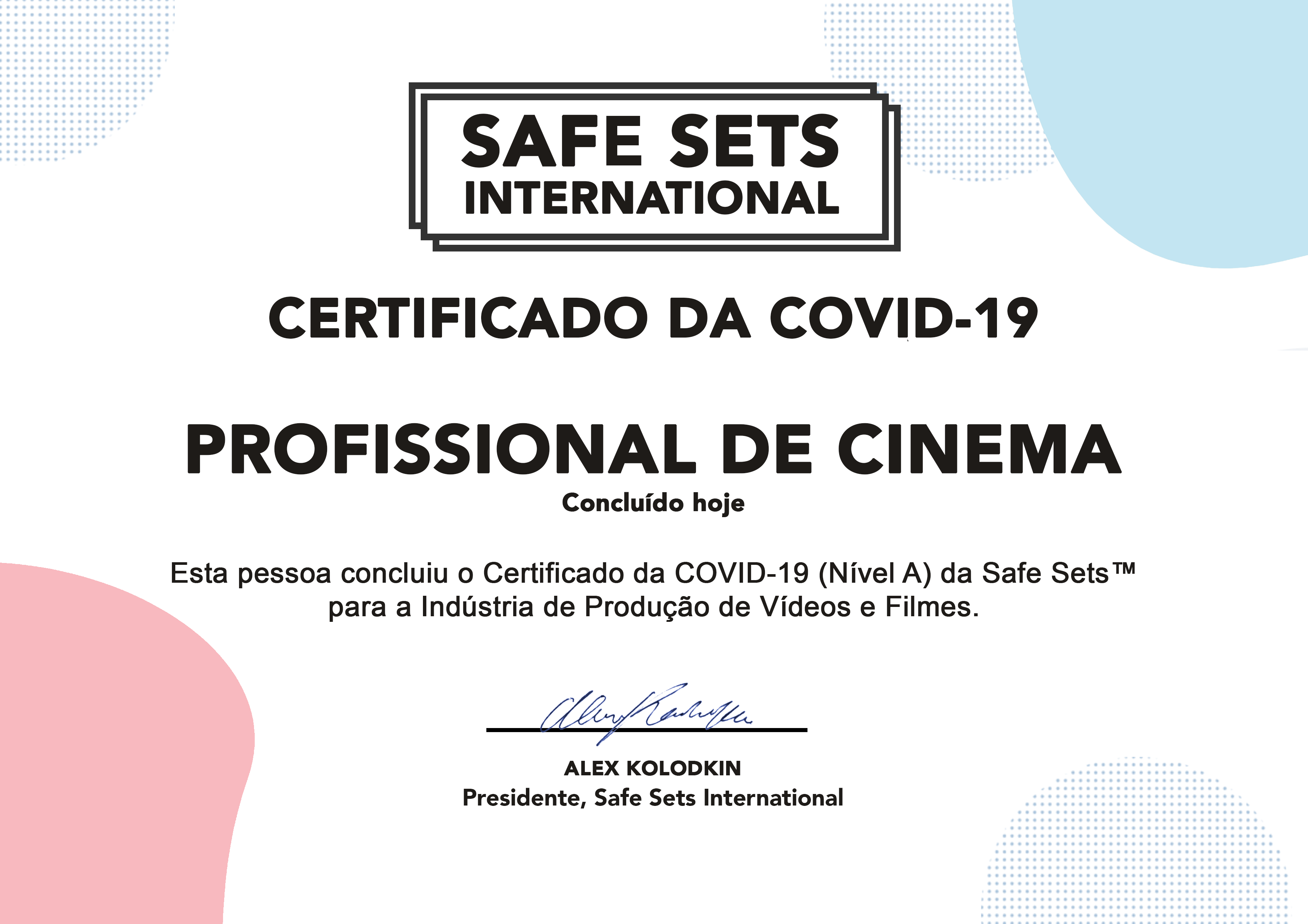 Sample Safe Sets COVID-19 Certificate